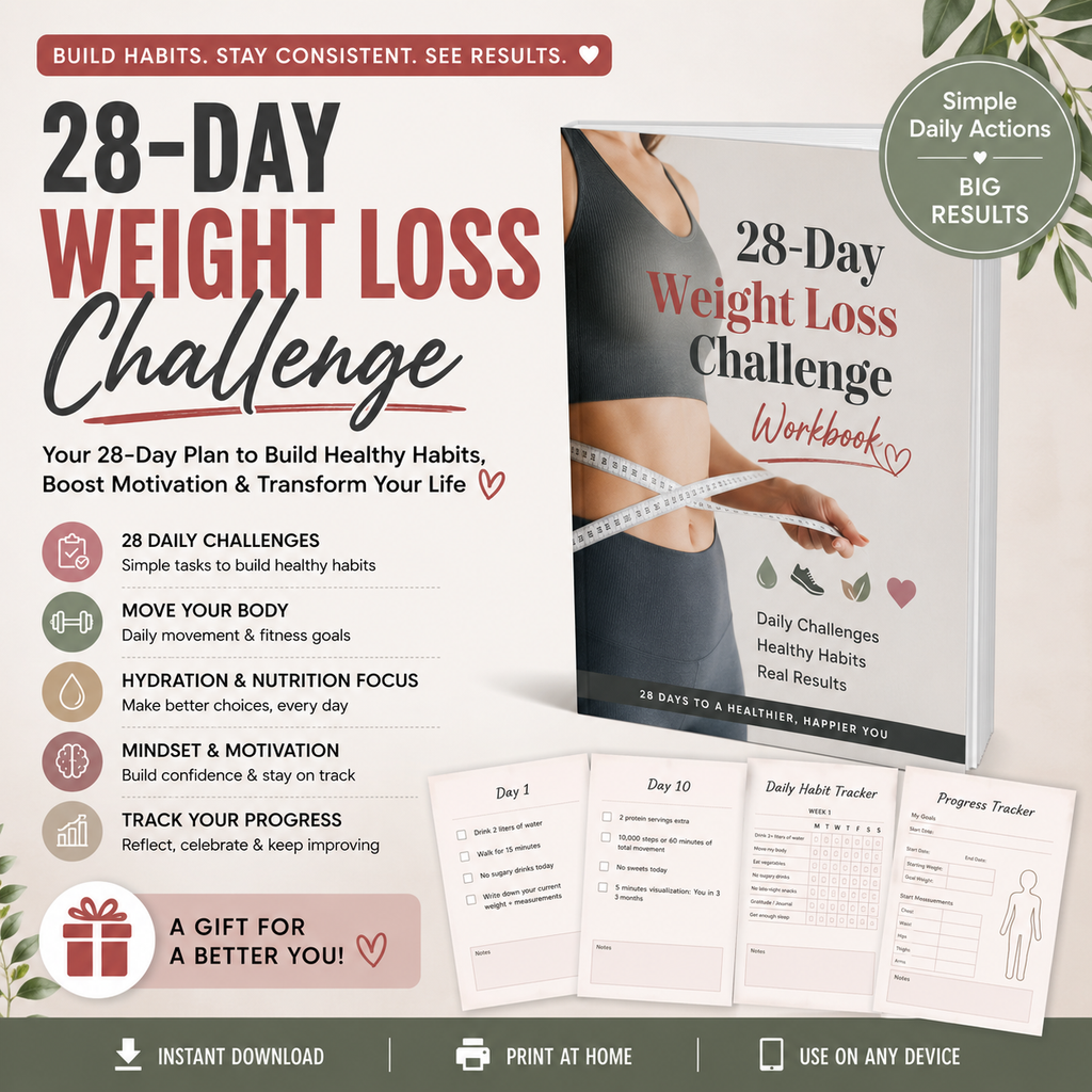 28-Day Weight Loss Challenge Workbook | Daily Habit Tracker & Motivation Journal