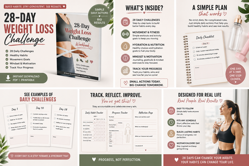 28-Day Weight Loss Challenge Workbook | Daily Habit Tracker & Motivation Journal