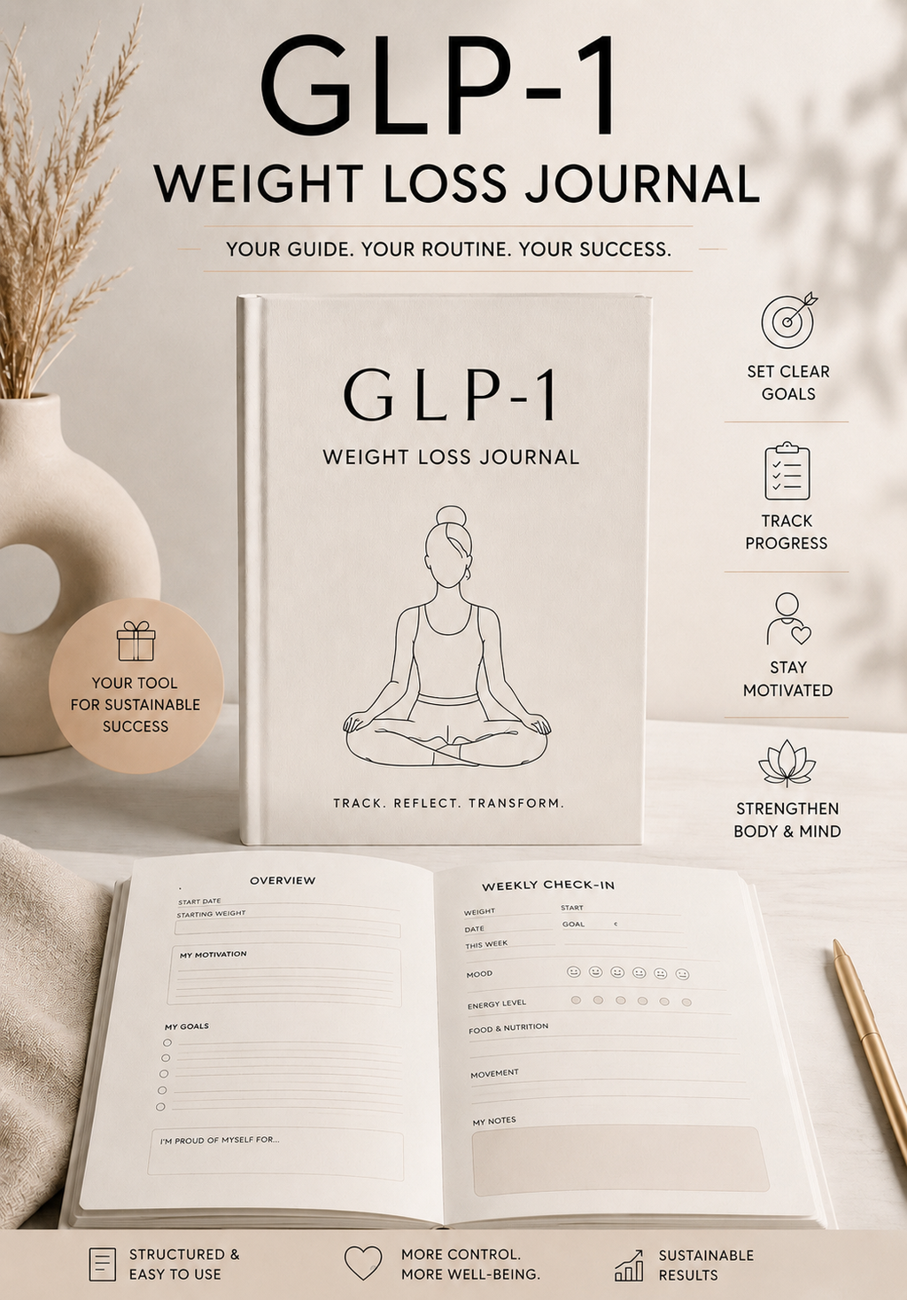 GLP-1 Weight Loss Journal & Tracker | 16-Week Wellness & Progress Planner