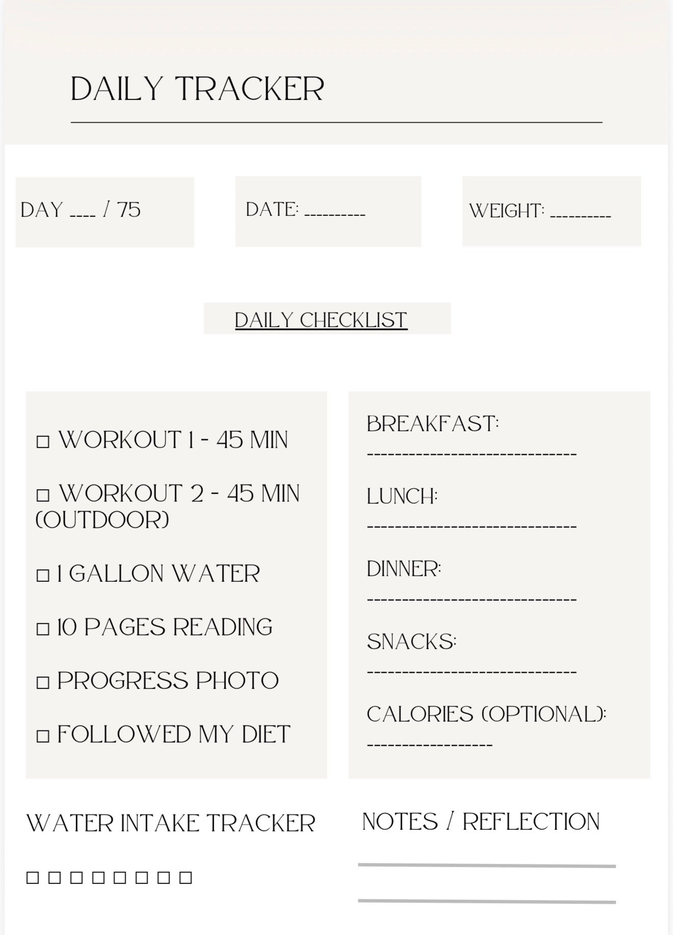 75 Hard Weight Loss Planner | 75-Day Fitness & Discipline Challenge PDF